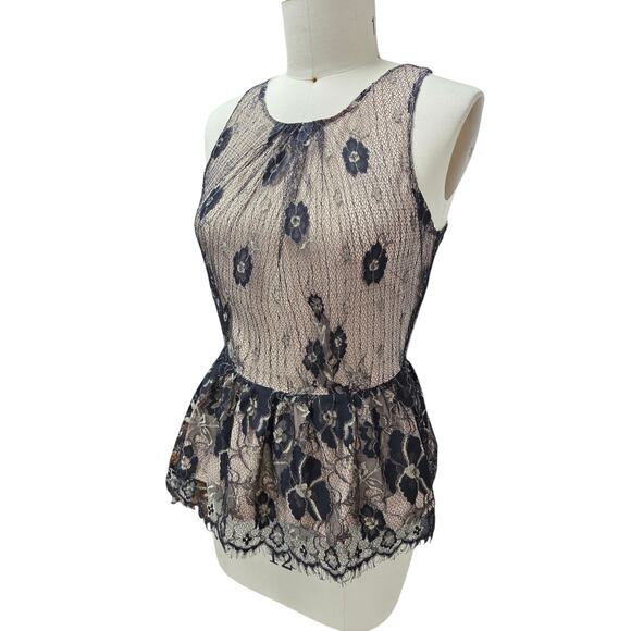 Sugar Lips Black Nude Lace Peplum Top Sz L - Picture 1 of 7
